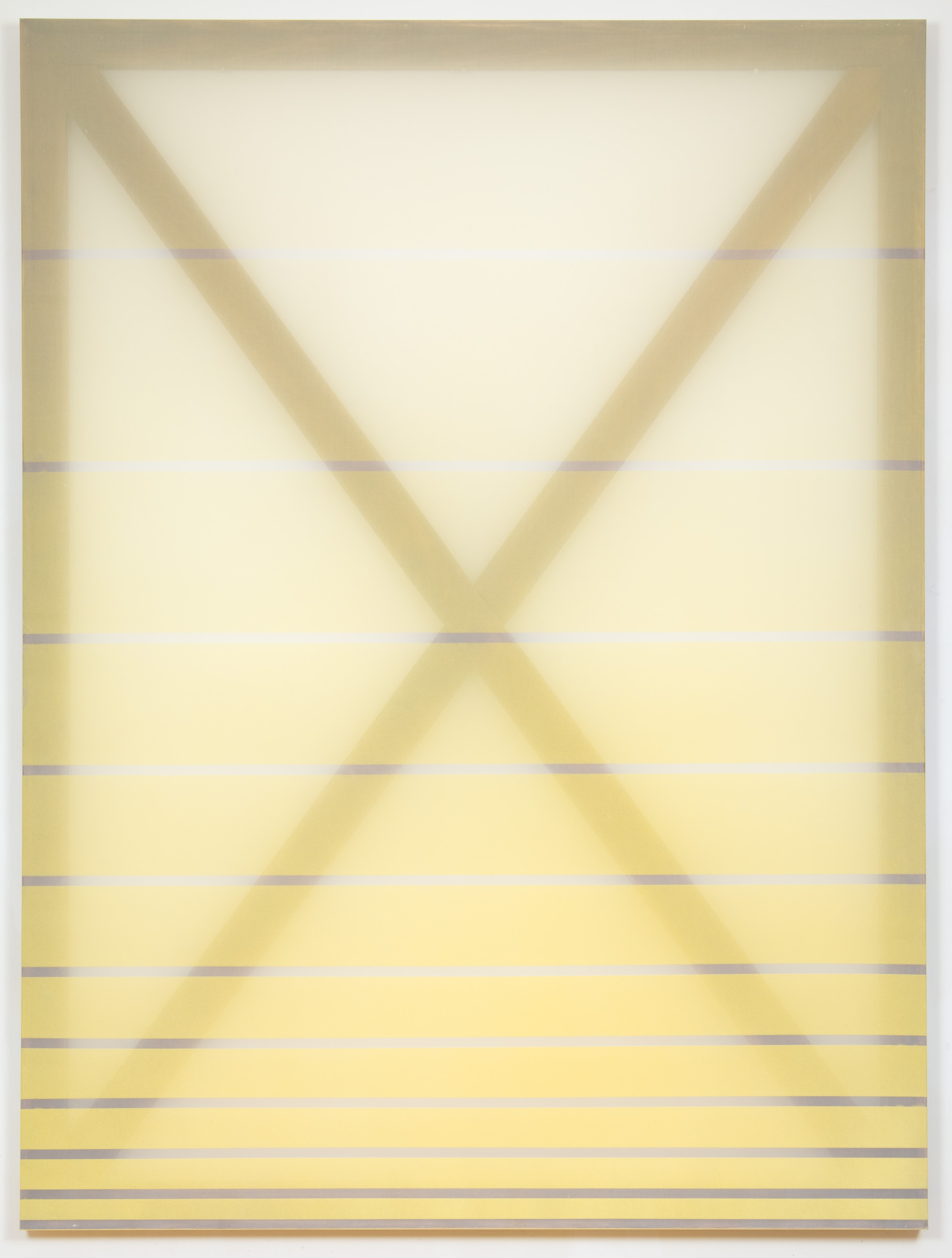 12) Rebecca Ward, X (yellow), 2015, oil on silk organza, 60 x 45 in