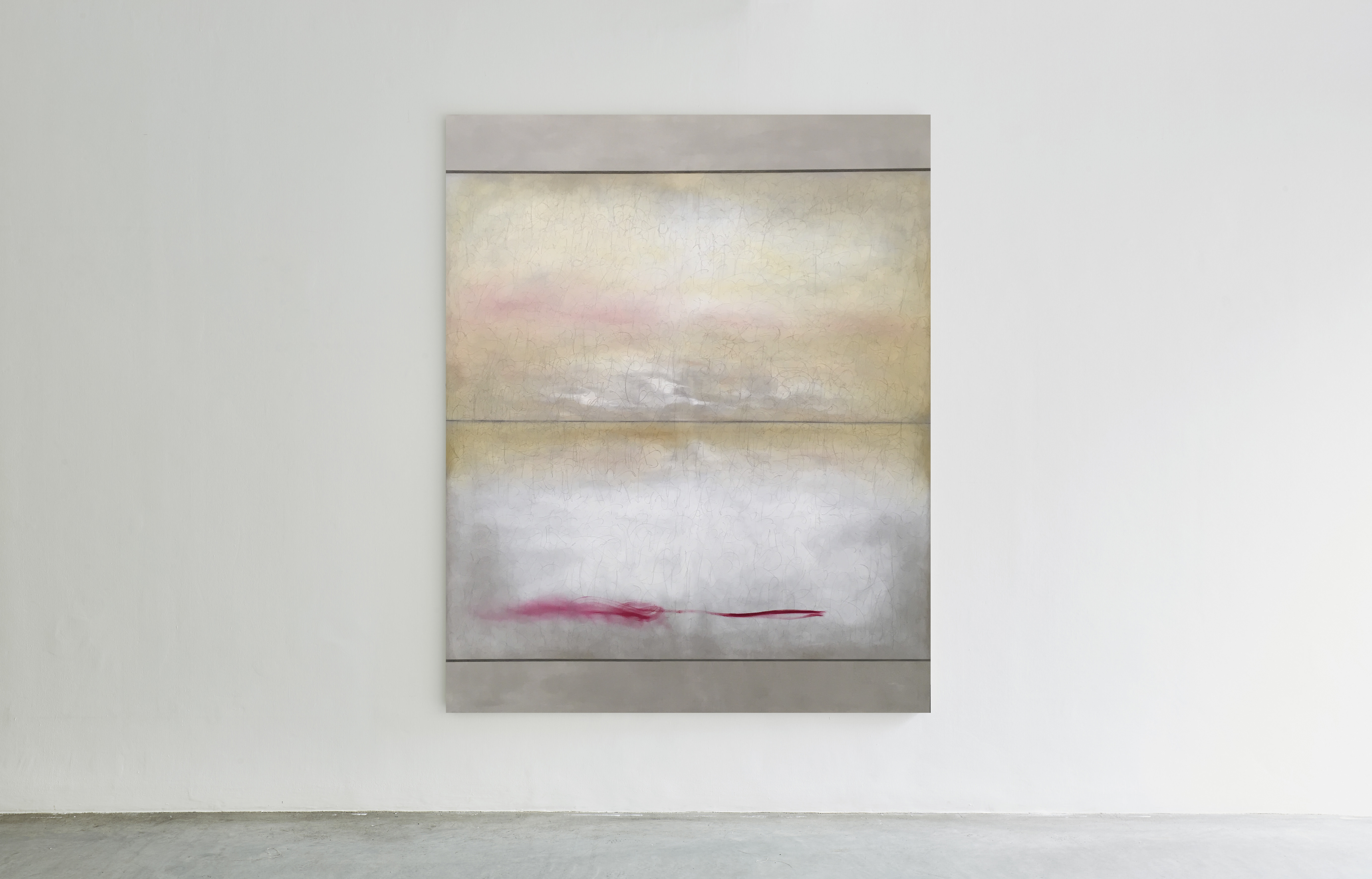 Richard Hoglund, Sea Picture CXI, 2017, gold, silver, lead, quinacridone, aureolin, linseed oil, bone pulver, marble dust and acrylic emulsions on linen, 226 x 183 cm – full wall