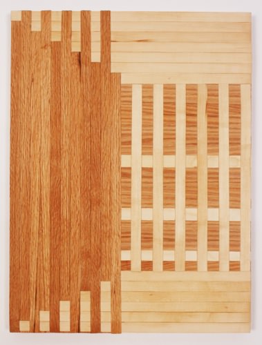 Rebecca Ward, intersectionalism, 2015, red oak and birch veneer edge banding on panel, 24 x 18 in
