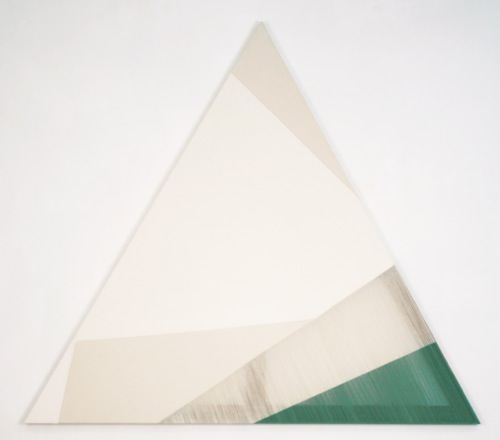 Rebecca Ward, laconic, 2015, acrylic on stitched canvas, 60 x 60 in (triangle)