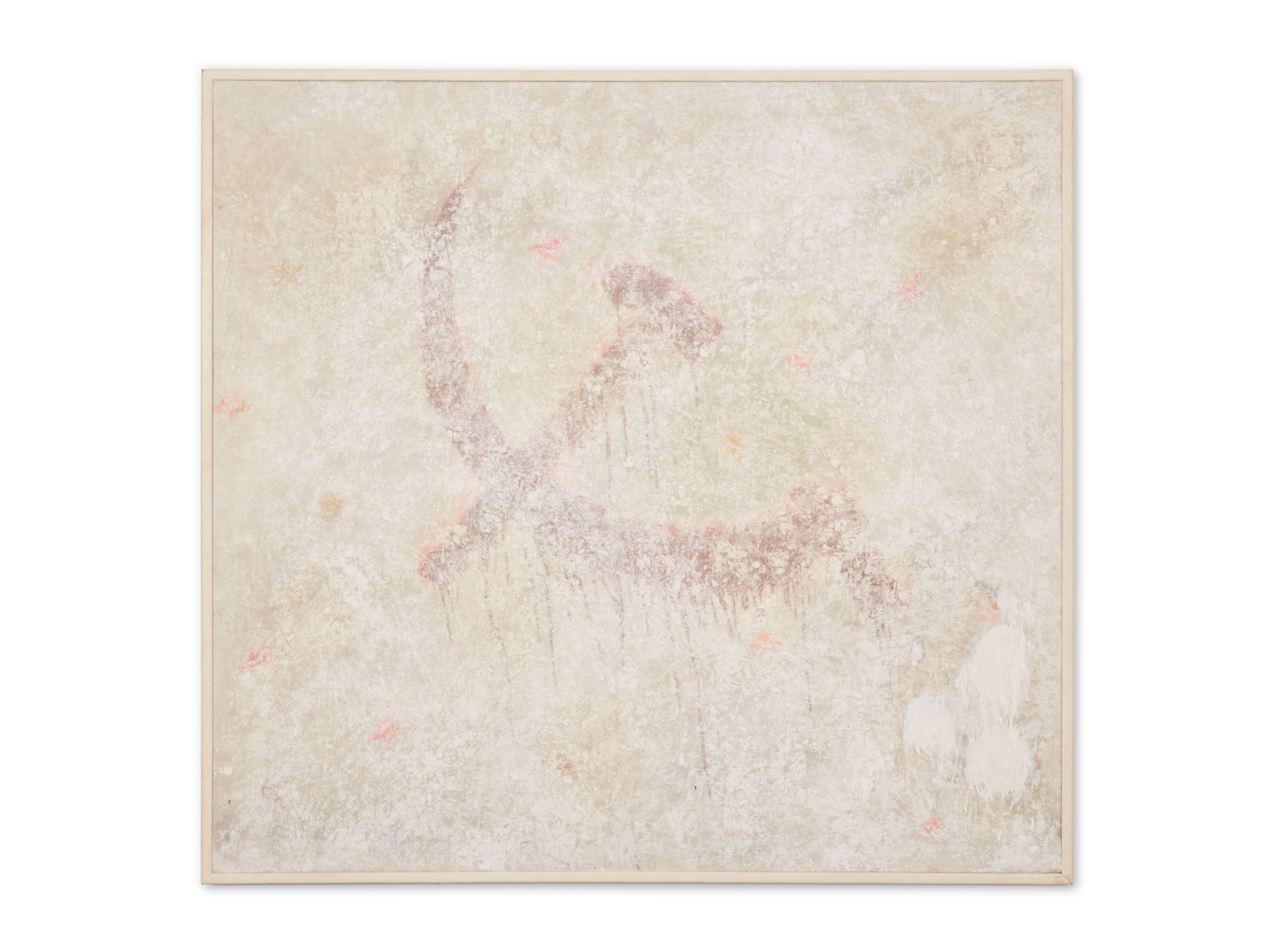 Franco Angeli, Bella Ciao omaggio a Dine, 1963, mixed media and chalk on canvas with tulle,153 x 143 cm