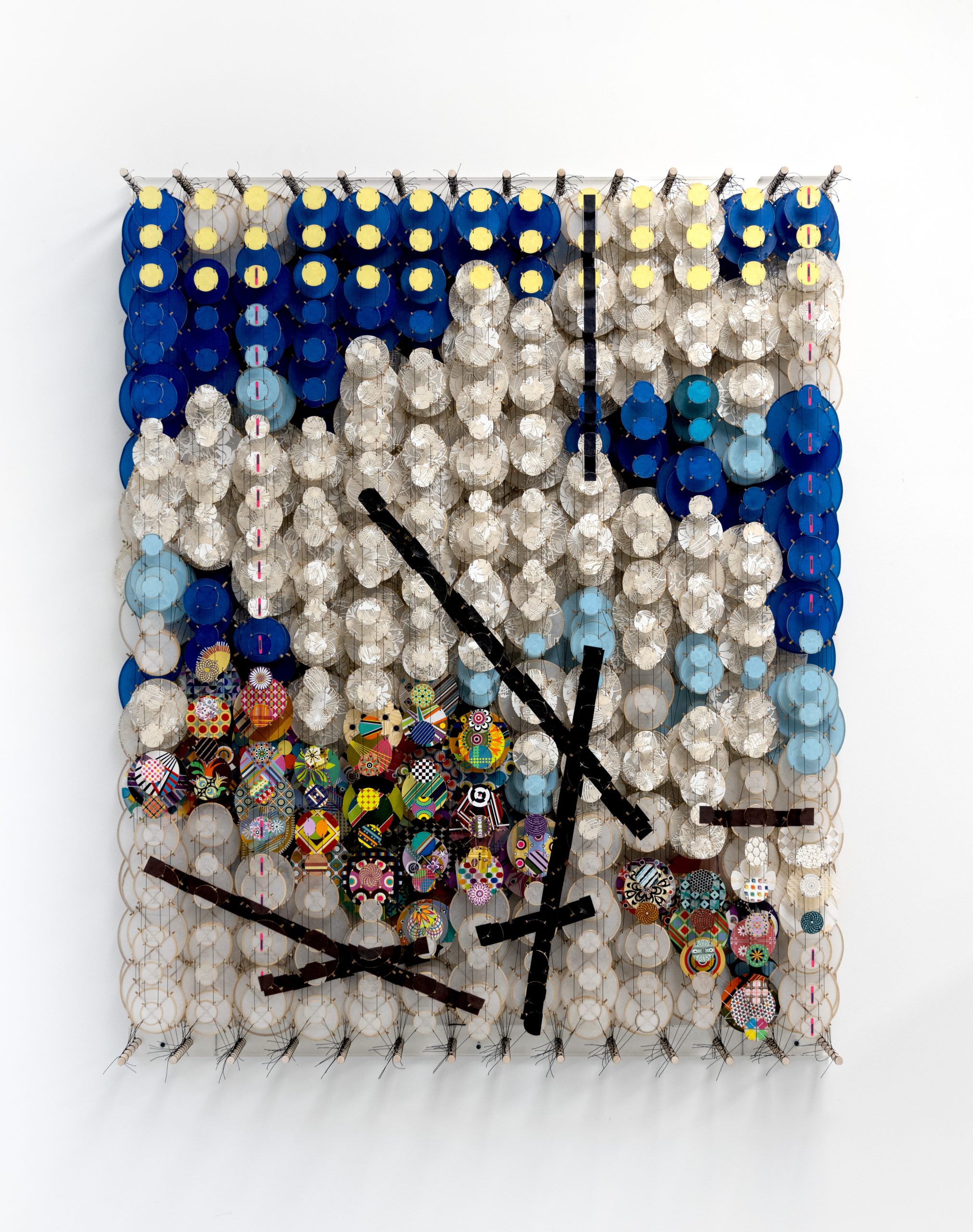 Jacob Hashimoto, The Groundwater Compass, 2026, acrylic, bamboo, wood, and Dacron, 152.4 x 121.9 x 21 cm, 60 x 48 x 8 1:4 in (JHa302293)