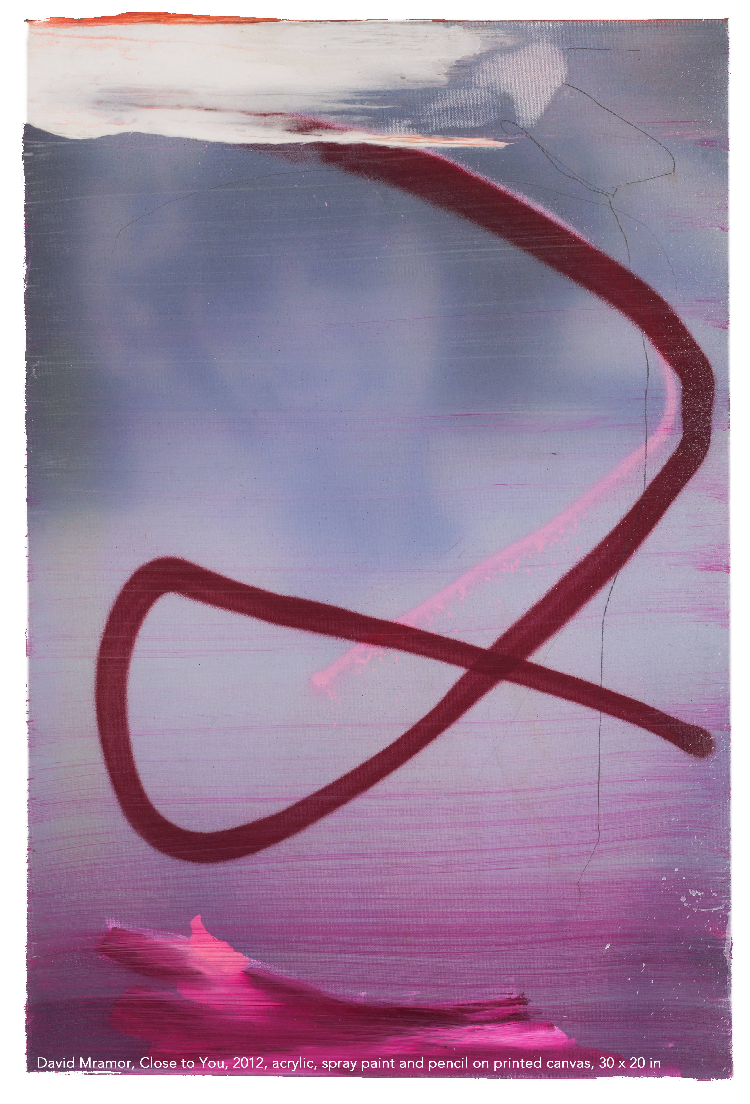David Mramor , Close to You, 2012, acrylic, spray paint and pencil on printed canvas, 30 x 20 in
