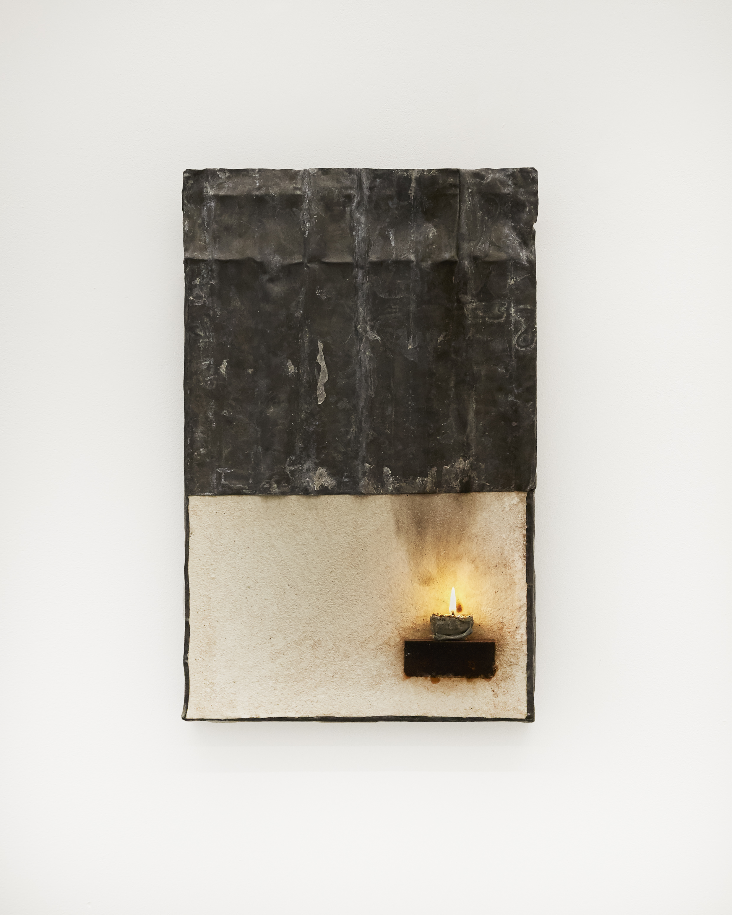 Pier Paolo Calzolari, Senza titolo, 1970s, salt, lead, candle, 49.5 x 31 cm.1