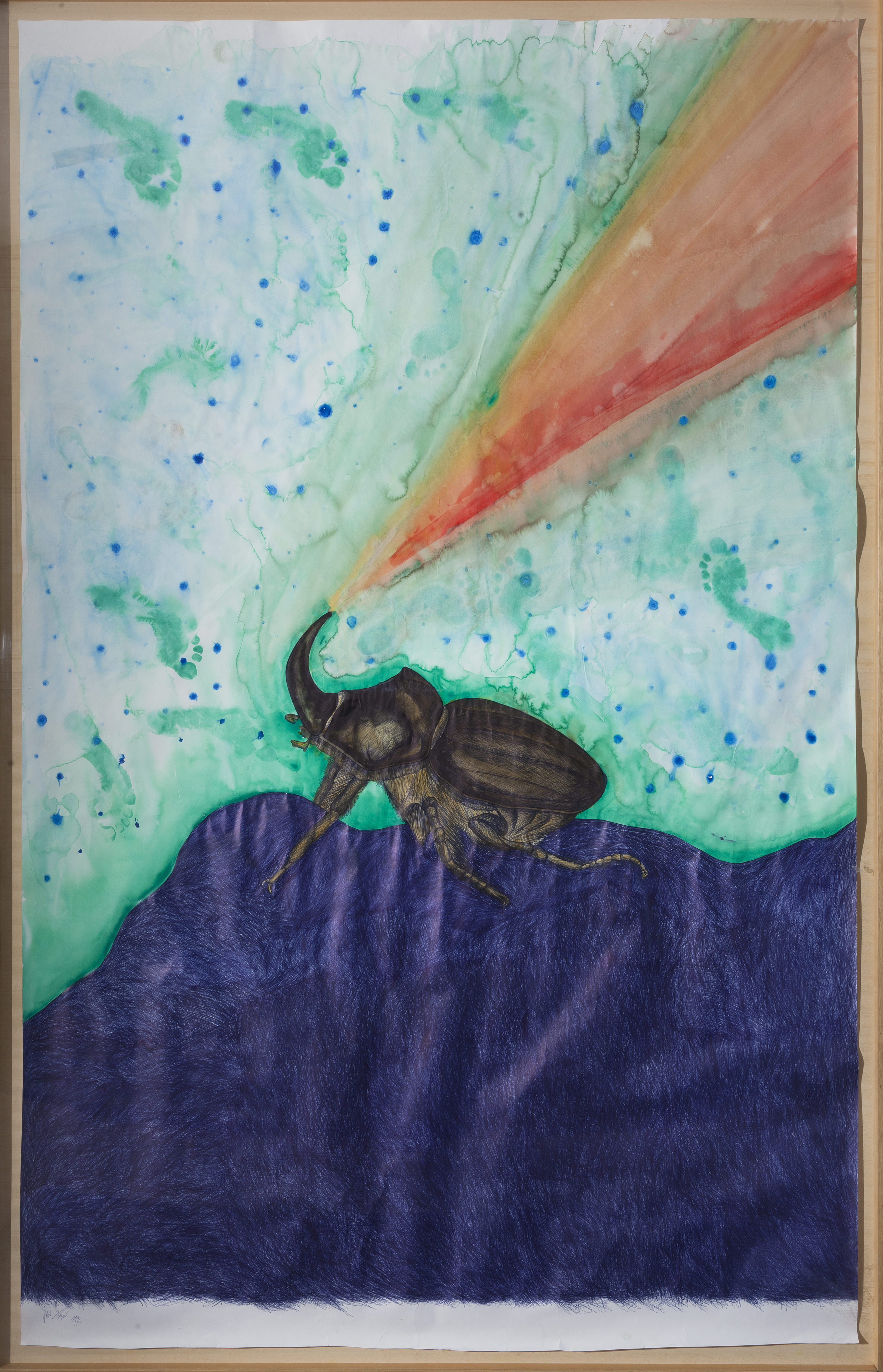 Jan Fabre  Rhinoceros beetle in state of war (series: Metamorphoses), 1992  bic ball-point pen and watercolor on paper 236 x 150 cm