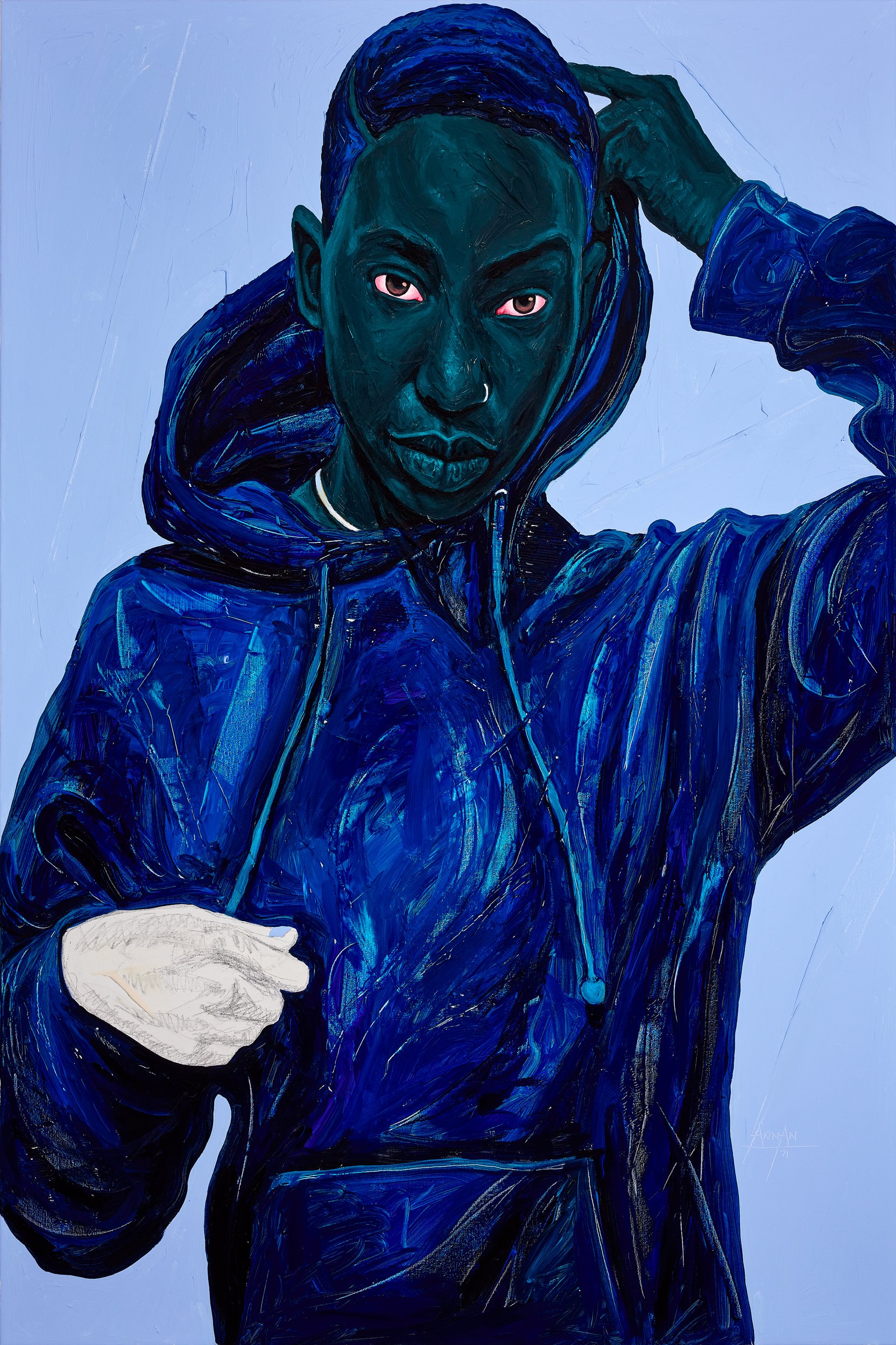 Annan Affotey, Blue hoodie, acrylic on canvas, 150 x 100 cm LR