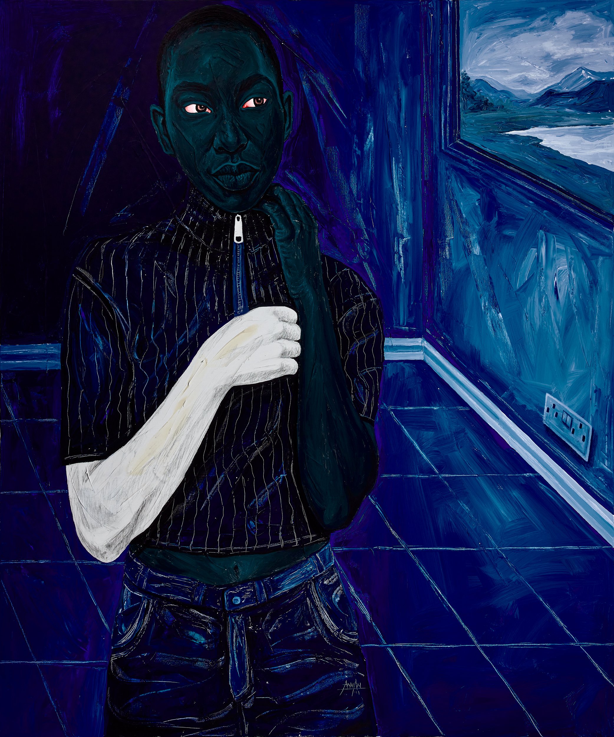 Annan Affotey, Cool blue window view, acrylic on canvas, 180 x 150 cm LR