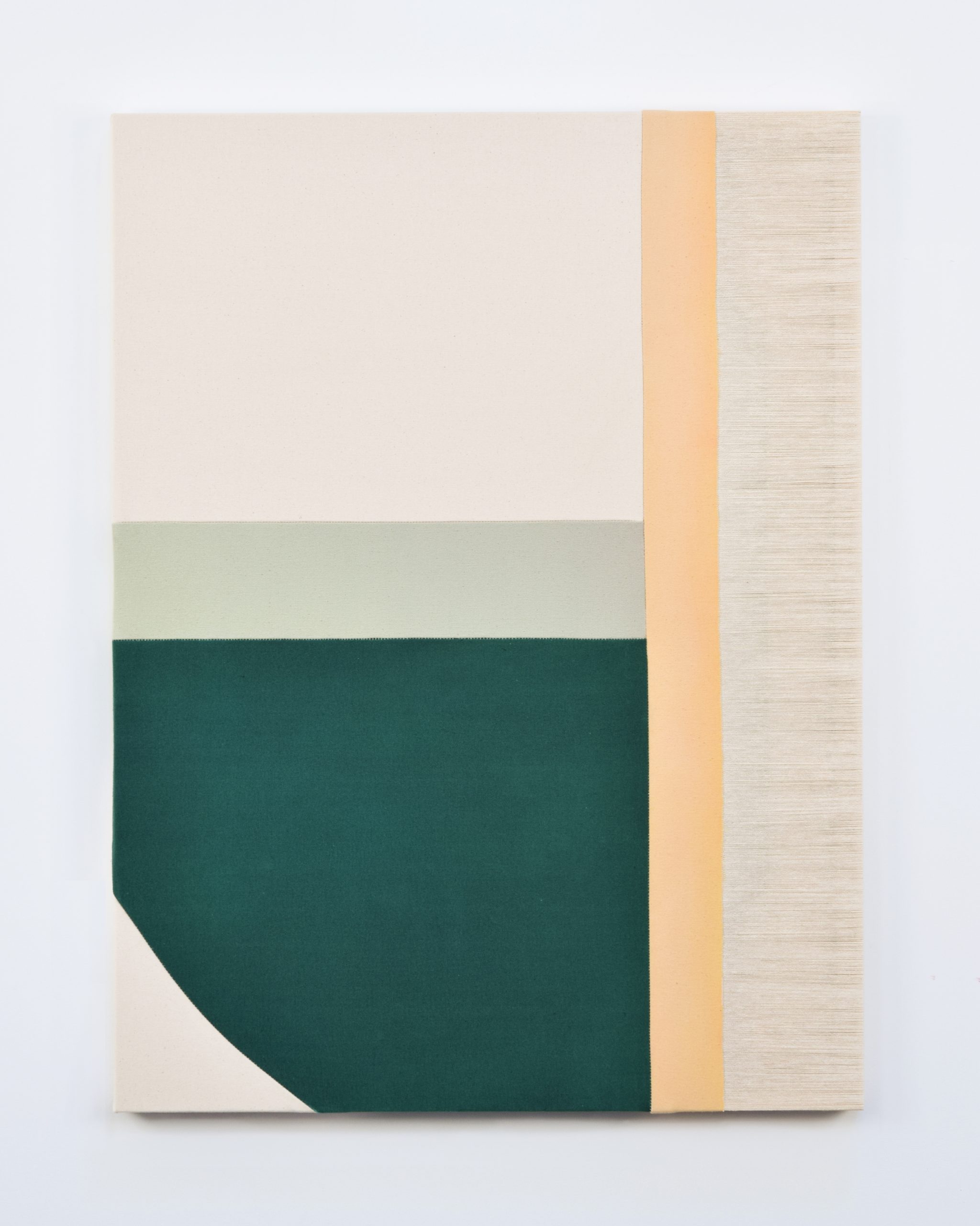 Rebecca Ward, green bowl, 2021, green bowl acrylic and dye on stitched canvas, 32 x 24 in
