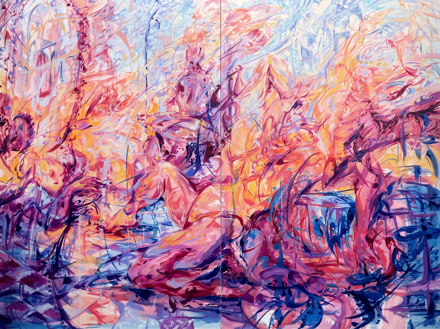 Julia Jo, Boudoir Serenade, 2022, oil on canvas, 72 x 96 in