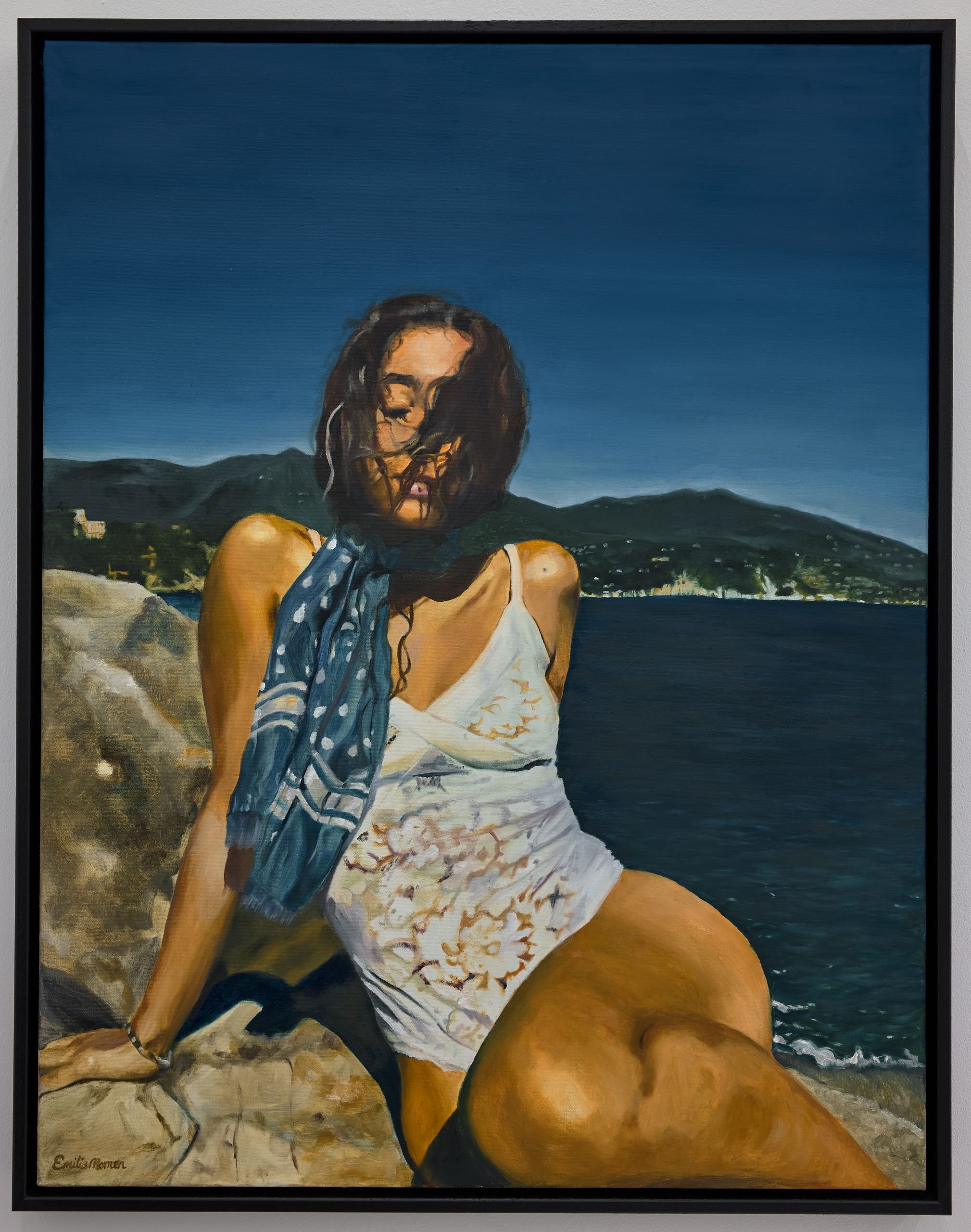 Emilia Moman, Girl on a Rock, 2021, oil on canvas, 92 x 71 cm