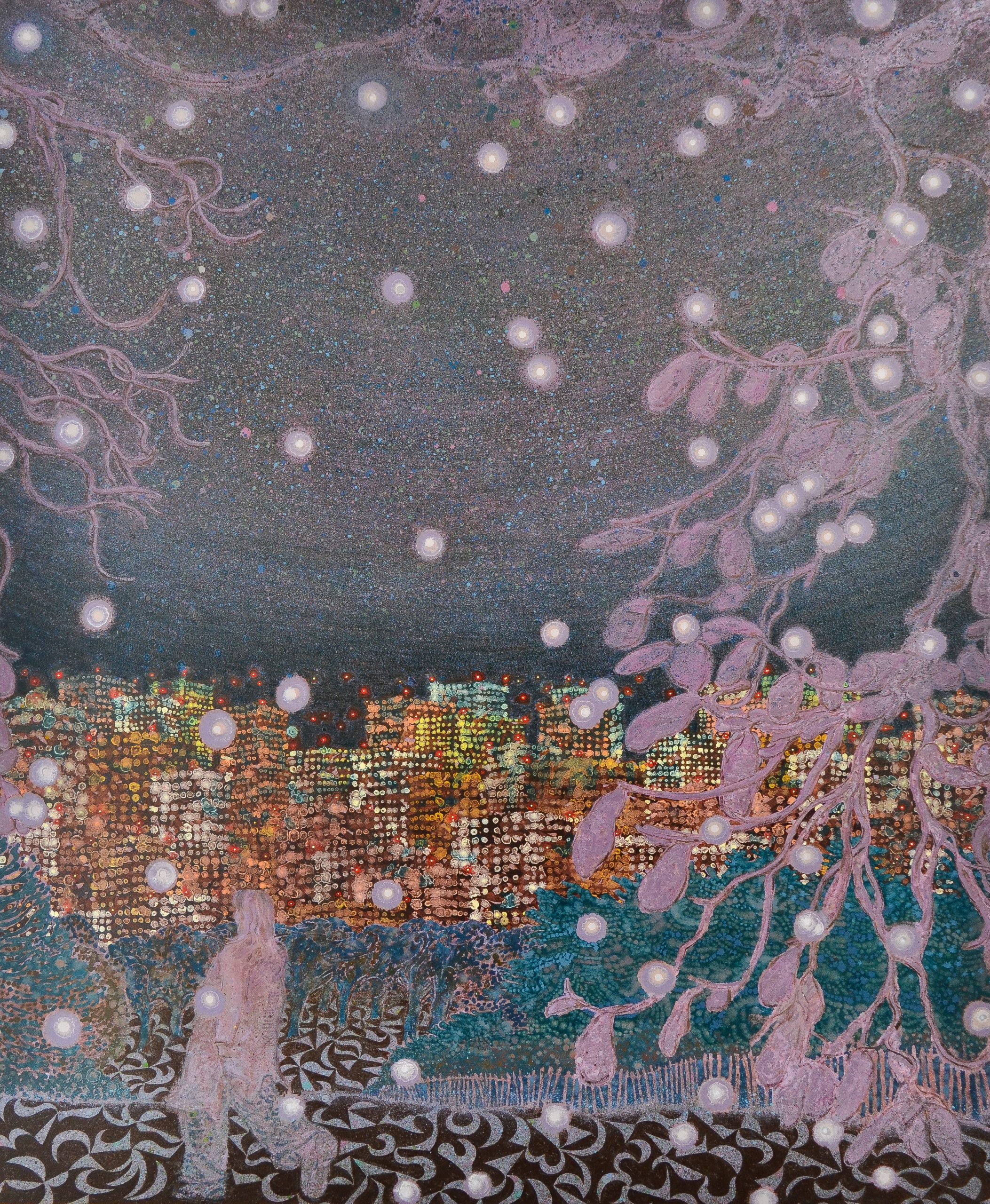 Josh Raz, Under Snowfall and Grappling Firaments, 2023, oil on canvas, 200 x 165 cm