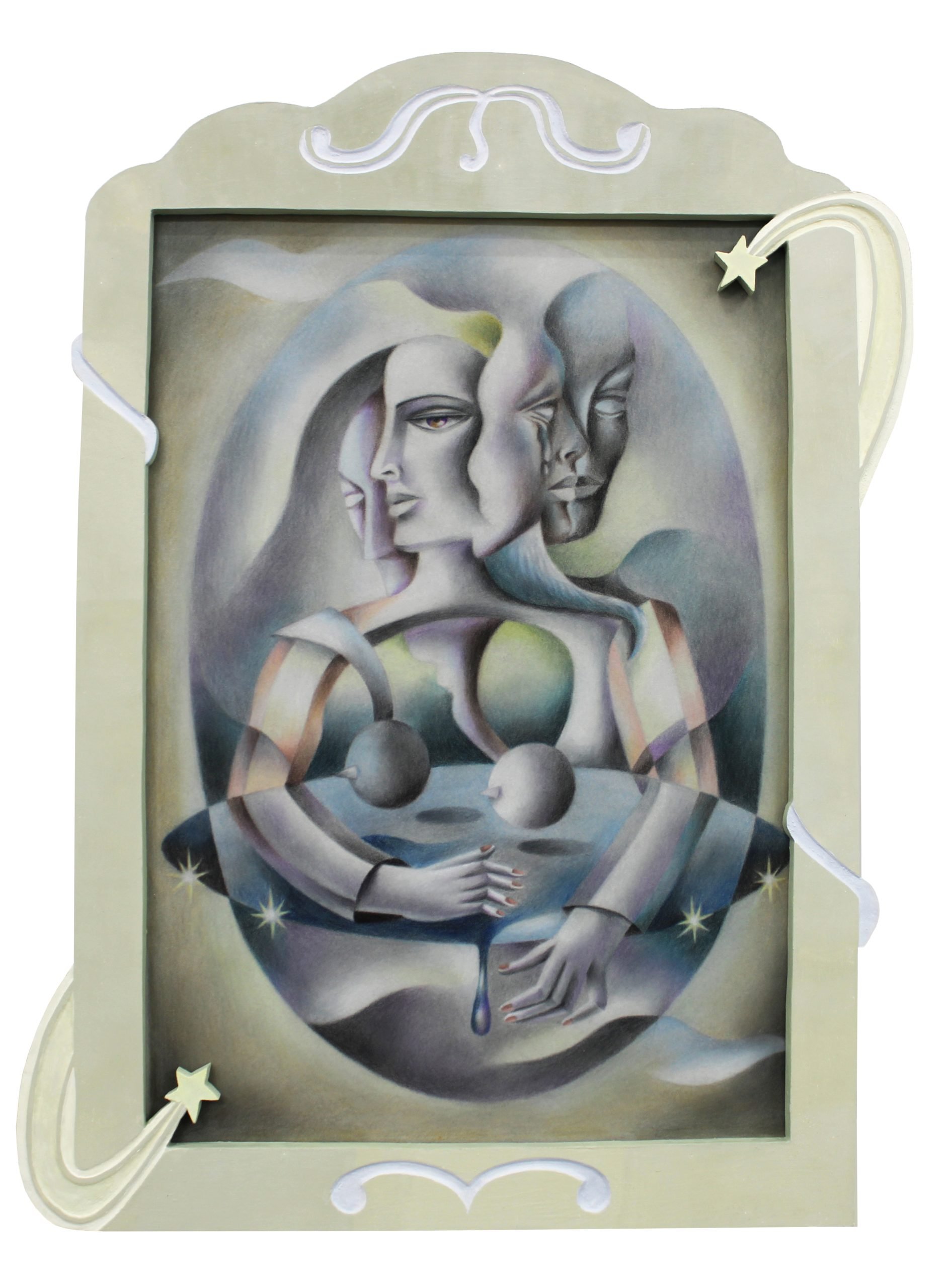 Jade Ching-yuk Ng, Bodies in Space, 2023, caran d’ache on 260gsm velour paper with artist-made engraved frame, 70 x 50 cm