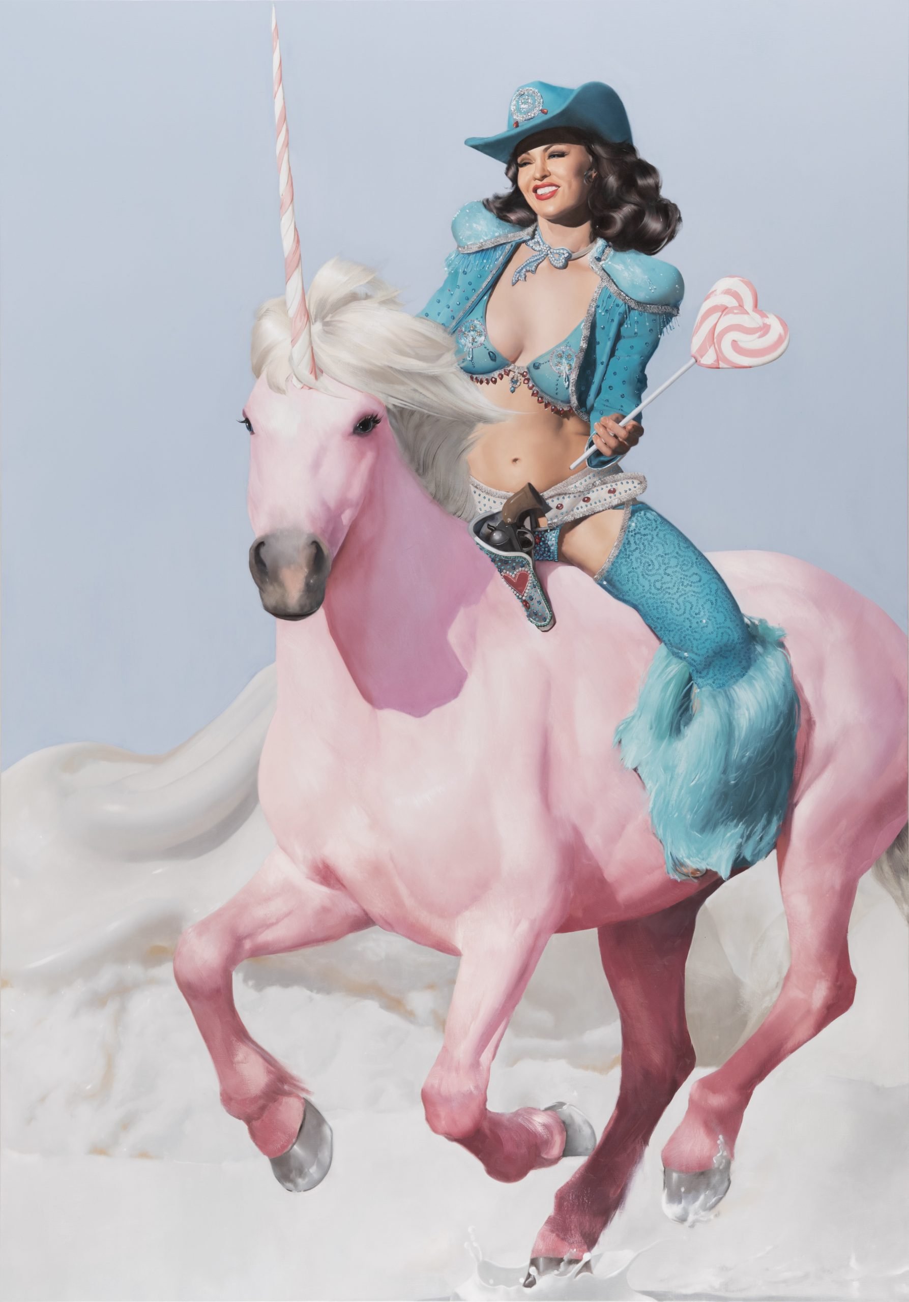 Will Cotton, The Cowgirl, 2023, oil on linen, 83 x 58 x 1 1:2 in, WCo300578